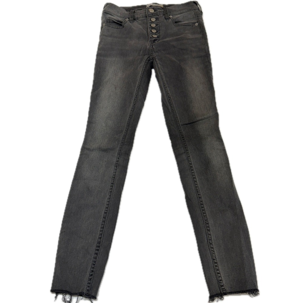 Free People Jeans Womens 26 Gray High Rise Button Fly Raw Hem Skinny Boho Indie - Picture 2 of 10
